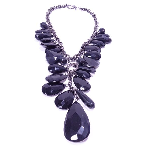 Lee Angel Neiman Marcus Black Resin Teardrop Y Statement Necklace NWT 298 - Picture 2 of 8